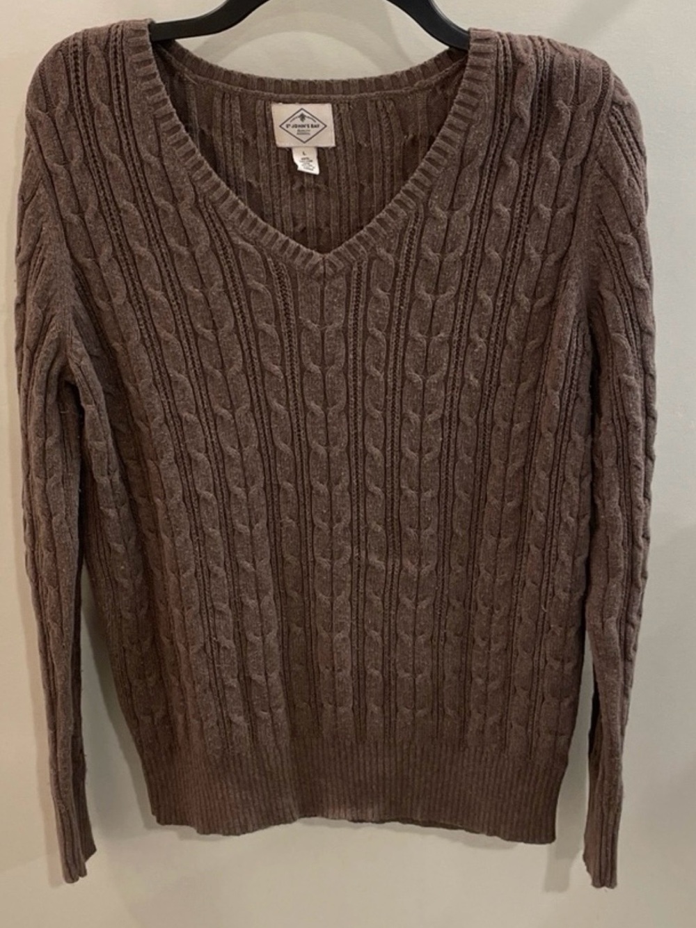 Women’s Brown Cable Knit V-Neck Sweater St John Bay Size L